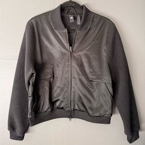 Adidas Black Satin & Fleece Zip Up Track Jacket M